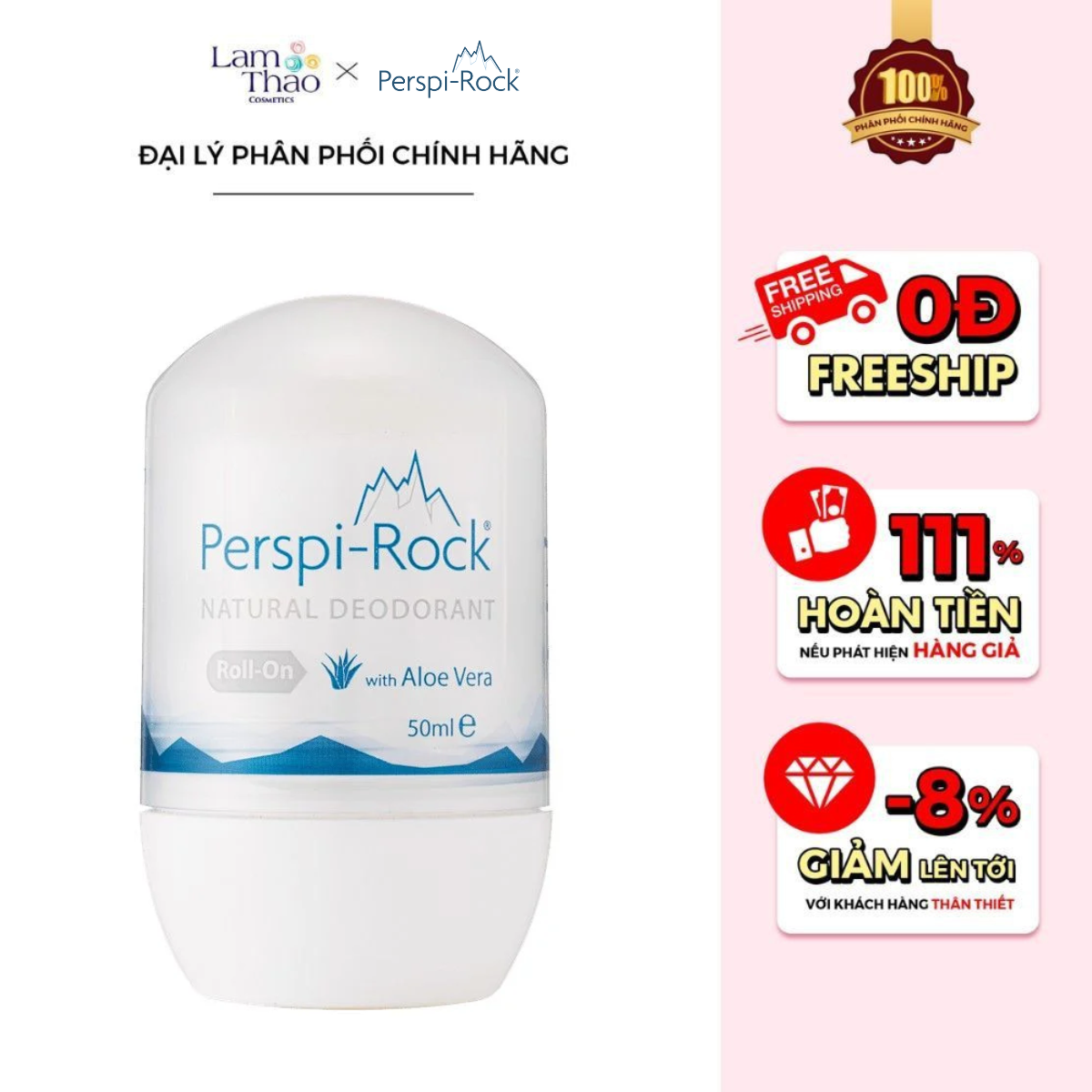 Lăn Khử Mùi Chiết Xuất Từ Lô Hội Perspi-Rock Natural Deodorant Roll On With Aloe Vera