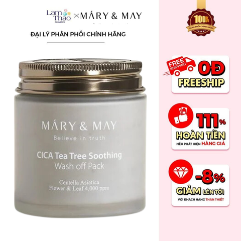  Mặt Nạ Dưỡng Da Chiết Xuất Tràm Trà Mary & May Cica Tea Tree Soothing Wash Off Pack 