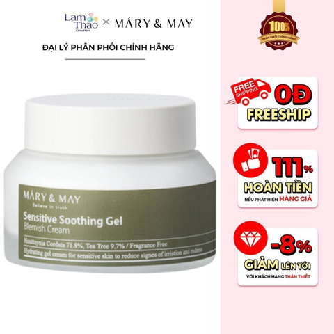  Kem Dưỡng Dịu Da, Cải Thiện Dầu Thừa Mary & May Sensitive Soothing Gel Blemish Cream 