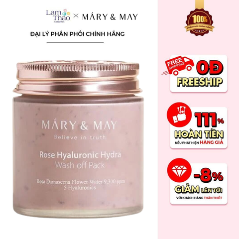  Mặt Nạ Dưỡng Da Chiết Xuất Hoa Hồng Mary & May Rose Hyaluronic Hydra Wash Off Pack 