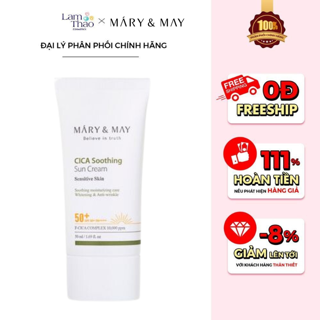 Kem Chống Nắng Dịu Nhẹ Mary & May Cica Soothing Sun Cream SPF50 PA+++