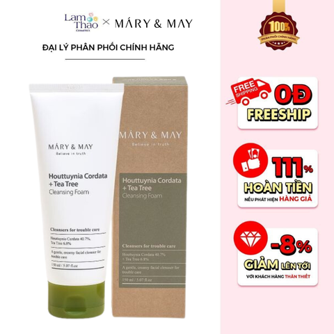  Sữa Rửa Mặt Chiết Xuất Diếp Cá + Tràm Trà Mary & May Houttuynia Cordata + Tea Tree Cleansing Foam 