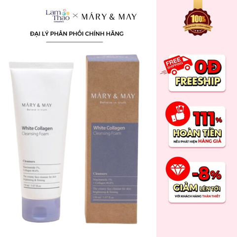  Sữa Rửa Mặt Chiết Xuất Collagen Trắng Mary & May White Collagen Cleansing Foam 