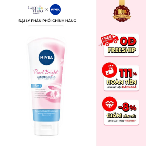  Sữa Rửa Mặt Tinh Chất Ngọc Trai Làm Sáng Da Nivea Pearl Bright Micro Bubbles Deep Clean Foam 5IN1 