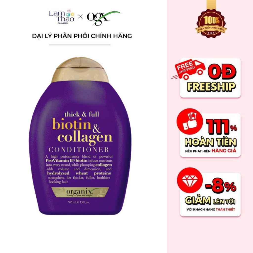 Dầu Xả Làm Dày Tóc OGX Biotin & Collagen Thick & Full + Biotin & Collagen Conditioner