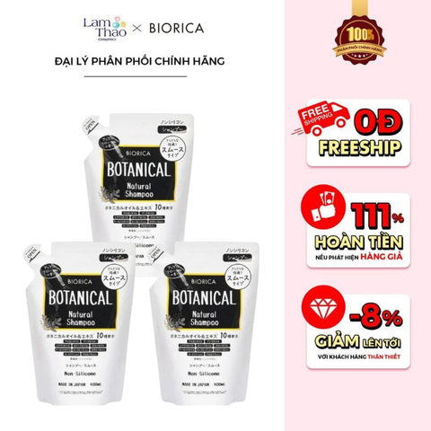  [TẶNG BÌNH CHIẾT BIORICA] Dầu Gội Thực Vật Không Silicon Biorica Botanical Natural Shampoo Non Silicone 