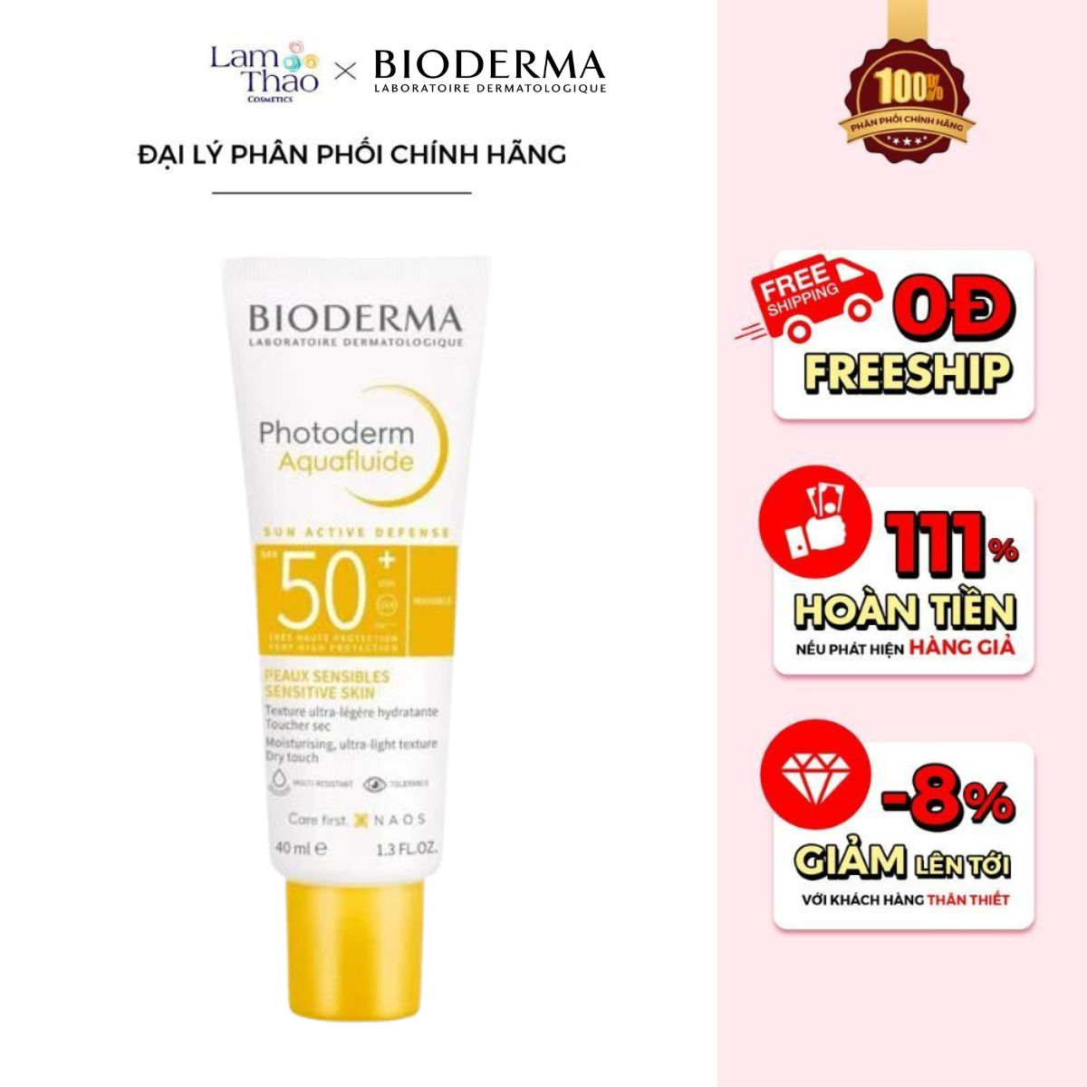 Kem Chống Nắng Hóa Học, Kiểm Soát Dầu Nhờn Bioderma Photoderm Aquafluide SPF50+