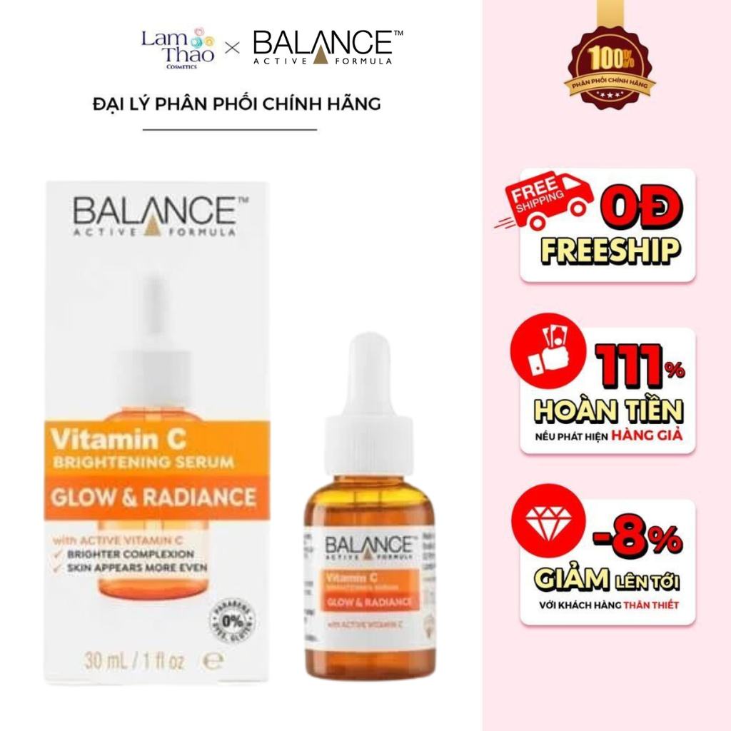 [HĐ 299K TẶNG 1 TÚI ĐỰNG ĐỒ TRANG ĐIỂM] Tinh Chất Hỗ Trợ Giảm Thâm Trắng Da Balance Active Formula Vitamin C Brightening Serum (Mẫu Mới)