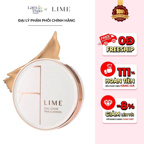  Phấn Nước Kiềm Dầu, Che Phủ Hoàn Hảo Lime Real Cover Pink Cushion SPF50+ PA+++ 