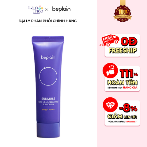  [DEAL SỐC 06.08 - 09.08 TẶNG BTT HORUS 120 MIẾNG] Kem Chống Nắng Nâng Tone Căng Bóng Beplain Sunmuse Tone Up & Correcting Sunscreen SPF50+ PA++++ 