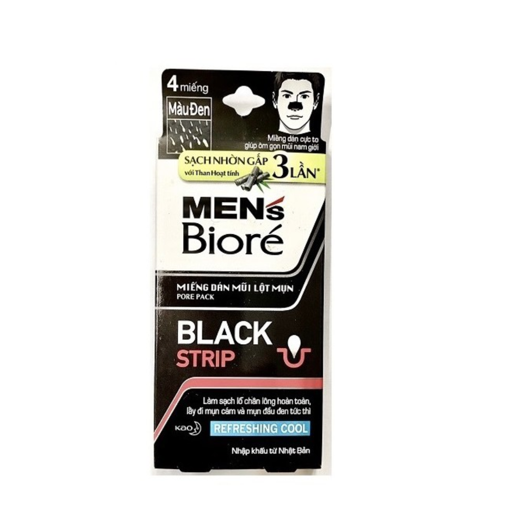 Miếng Dán Mũi Lột Mụn Than Hoạt Tính Cho Nam Bioré Pore Pack Black Strip Refreshing Cool