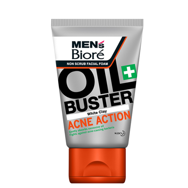 Sữa Rửa Mặt Cho Nam Sạch Nhờn Giảm Mụn Bioré Oil Buster White Clay Acne Action 100g