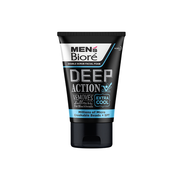 Sữa Rửa Mặt Cho Nam Hạt Tác Động Kép Mát Lạnh Bioré Deep Action Extra Cool Double Scrub Facial Foam