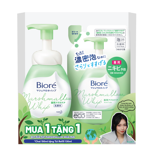 Set Biore Bọt Rửa Mặt Ngăn Ngừa Mụn Bioré Marshmallow Whip Acne Care
