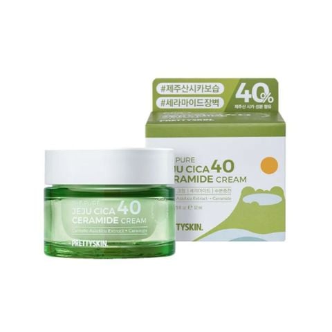  Kem Dưỡng Phục Hồi Chiết Xuất Rau Má Pretty Skin The Pure Jeju Cica 40 Ceramide Cream 
