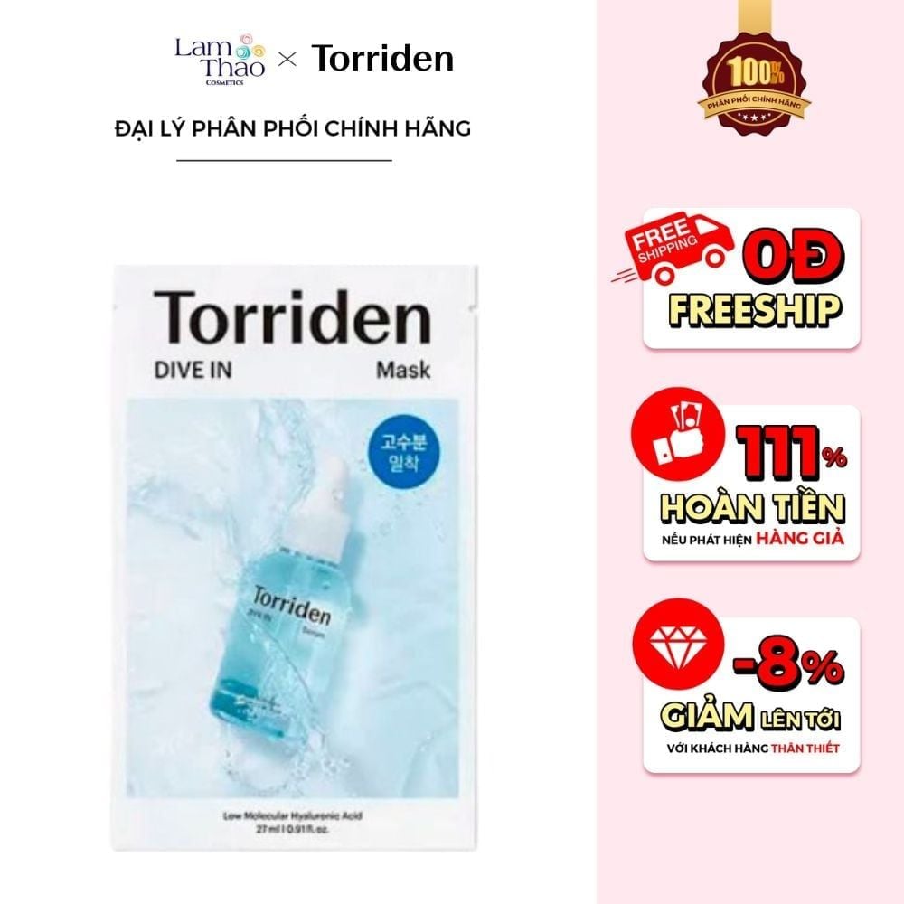 [HÓA ĐƠN TORRIDEN TỪ 999K TẶNG 1 SON DƯỠNG TORRIDEN + 1 MẶT NẠ TORRIDEN] Mặt Nạ Giấy Hỗ Trợ Dưỡng Ẩm và Làm Dịu Da Torriden Dive In Hyaluronic Acid Mask