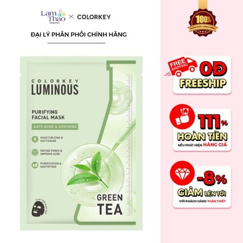  Mặt Nạ Hỗ Trợ Giảm Dầu Mụn Từ Trà Xanh & BHA Colorkey Luminous Purifying Facial Tea Tree Mask 