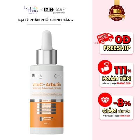  [TẶNG BTT BEFOU OVERSIZE 50 MIẾNG] [HĐ MD CARE 499K TẶNG 01 TÚI DA] Tinh Chất Hỗ Trợ Sáng Da, Chống Lão Hoá MD CARE VitaC Arbutin Serum Whitening Advanced Formula 