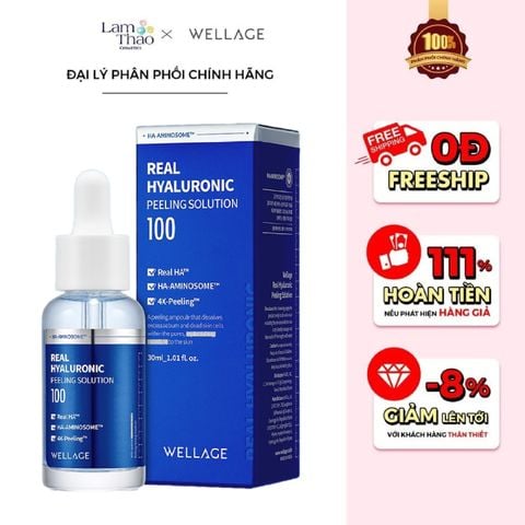  Tinh Chất Peel Da Hỗ Trợ Thu Nhỏ Lỗ Chân Lông Wellage Real Hyaluronic 4X Solution 