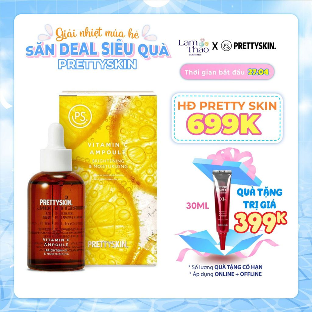 [KHI MUA SP PRETTY SKIN FULLSIZE TẶNG 1 TÚI TOTE PRETTY SKIN] [HĐ 699K PRETTY SKIN TẶNG KEM DƯỠNG RETINOL] Tinh Chất Dưỡng Sáng Cấp Ẩm Pretty Skin Vitamin C Ampoule