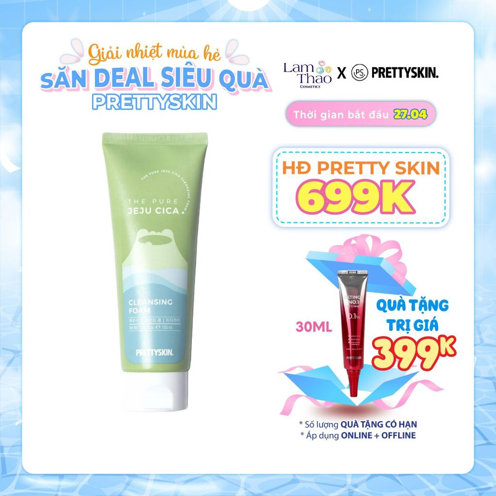 [HĐ 699K PRETTY SKIN TẶNG KEM DƯỠNG RETINOL]  Sữa Rửa Mặt Rau Má Pretty Skin The Pure Jeju Cica Cleansing Foam