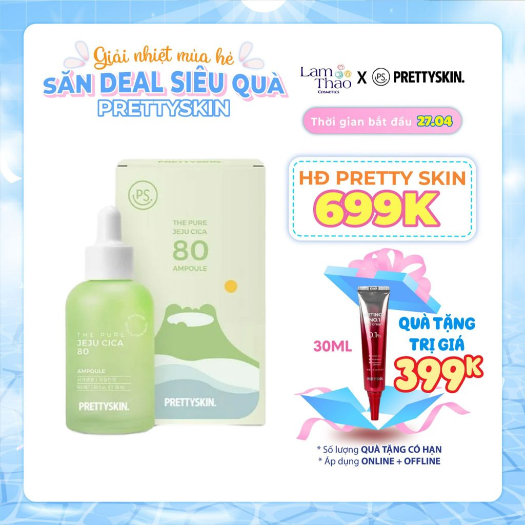 [KHI MUA SP PRETTY SKIN FULLSIZE TẶNG 1 TÚI TOTE PRETTY SKIN] [HĐ 699K PRETTY SKIN TẶNG KEM DƯỠNG RETINOL]  Tinh Chất Rau Má Pretty Skin The Pure JeJu Cica 80 Ampoule