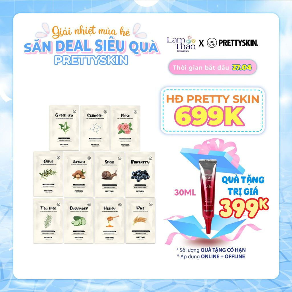 [HĐ 699K PRETTY SKIN TẶNG KEM DƯỠNG RETINOL] [MUA 10 MIẾNG CÒN 75K/10SP]   Mặt Nạ Dưỡng Da Pretty Skin Total Solution Essential Sheet Mask 23g