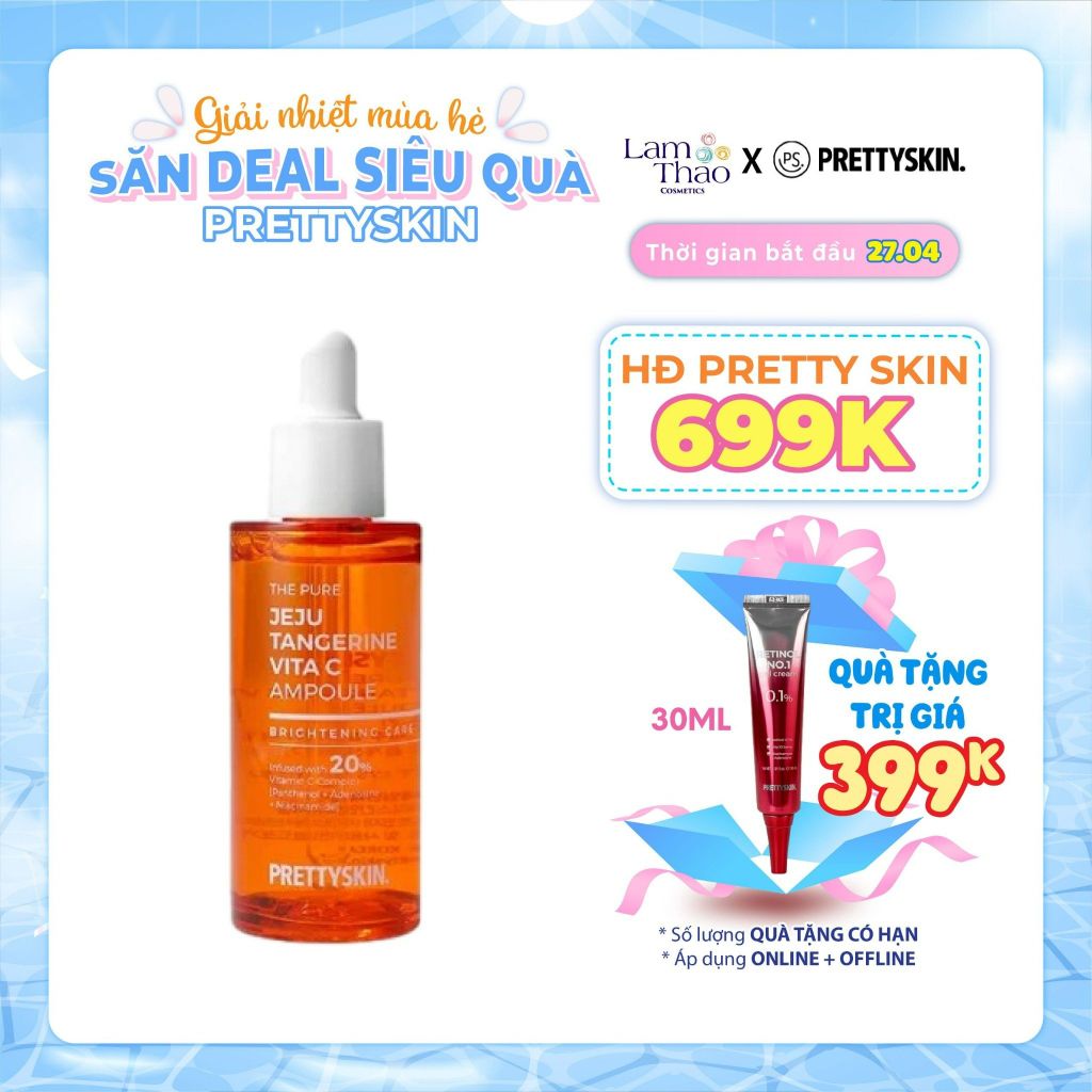 [HĐ 699K PRETTY SKIN TẶNG KEM DƯỠNG RETINOL] Tinh Chất Dưỡng Sáng Da Vita C Pretty Skin The Pure Jeju Tangerine Vita C Ampoule 50ml