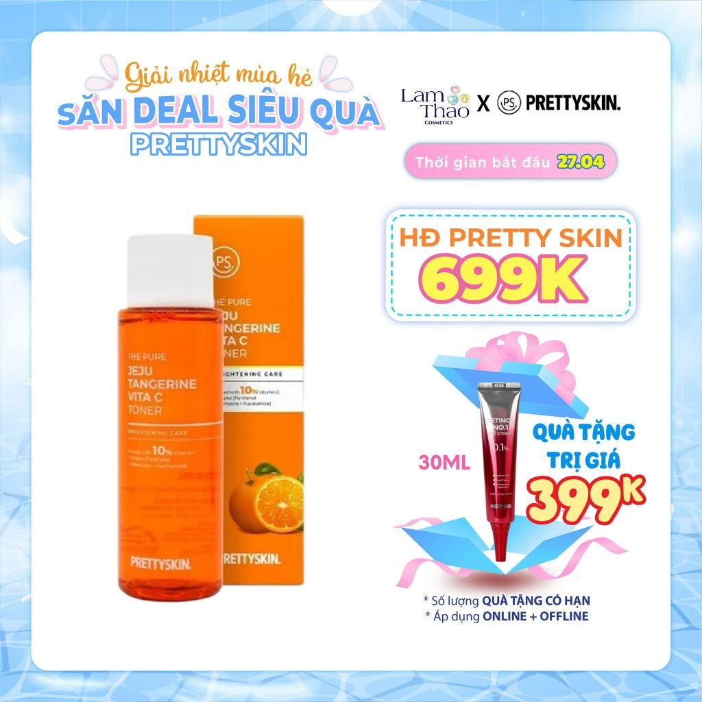 [KHI MUA SP PRETTY SKIN FULLSIZE TẶNG 1 TÚI TOTE PRETTY SKIN] [HĐ 699K PRETTY SKIN TẶNG KEM DƯỠNG RETINOL] Nước Hoa Hồng Dưỡng Trắng Phục Hồi Da Pretty Skin The Pure Jeju Tangerine Vita C Toner