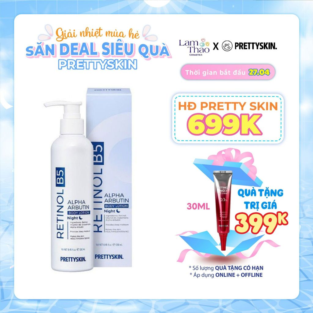 [KHI MUA SP PRETTY SKIN FULLSIZE TẶNG 1 TÚI TOTE PRETTY SKIN] [HĐ 699K PRETTY SKIN TẶNG KEM DƯỠNG RETINOL]  Kem Dưỡng Thể Trắng Da Ban Đêm Body Treatment Pretty Skin Retinol B5 Alpha Arbutin Body Lotion