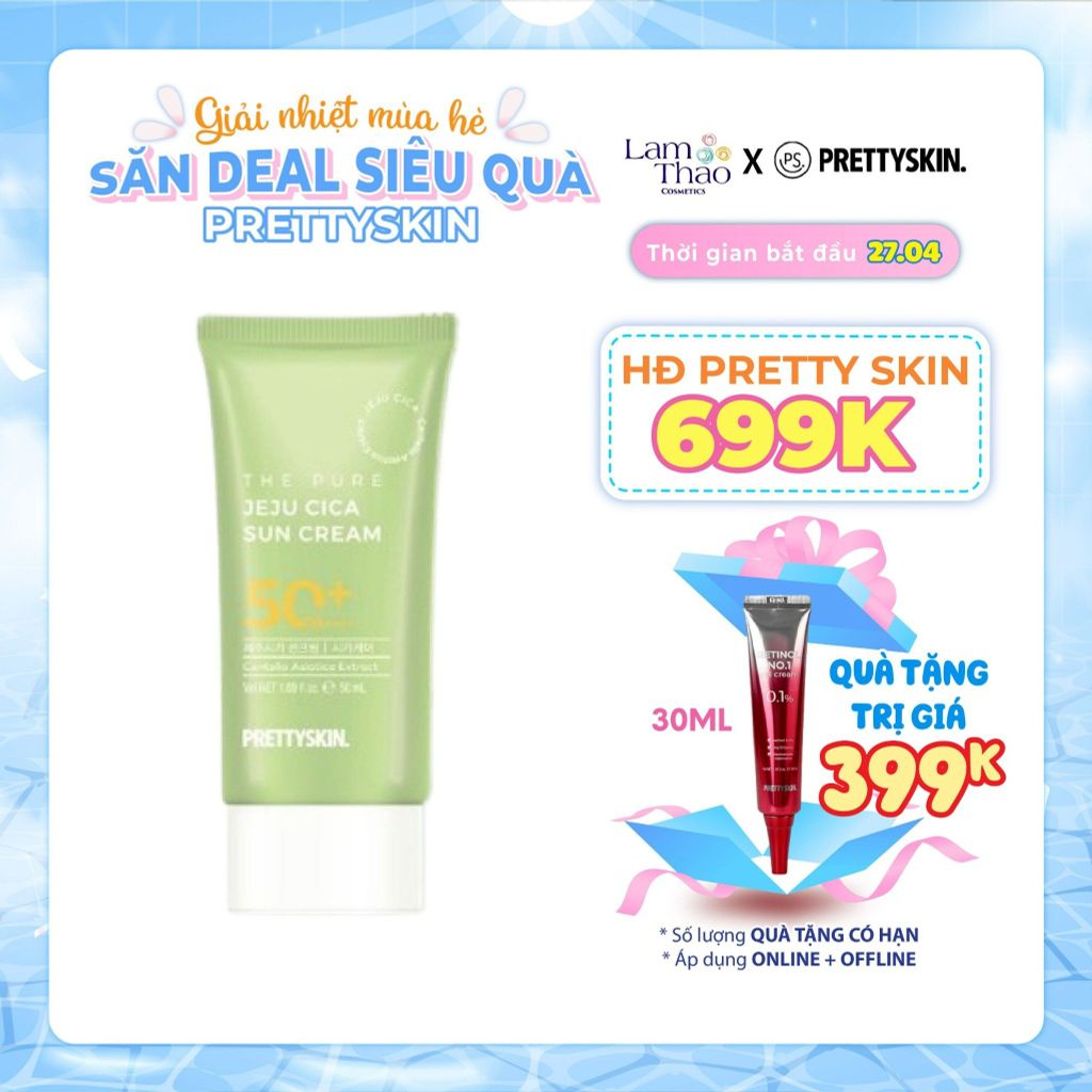 [KHI MUA SP PRETTY SKIN FULLSIZE TẶNG 1 TÚI TOTE PRETTY SKIN] [HĐ 699K PRETTY SKIN TẶNG KEM DƯỠNG RETINOL]  Kem Chống Nắng Dưỡng Ẩm Chiết Xuất Rau Má Pretty Skin The Pure Jeju Cica Sun Cream