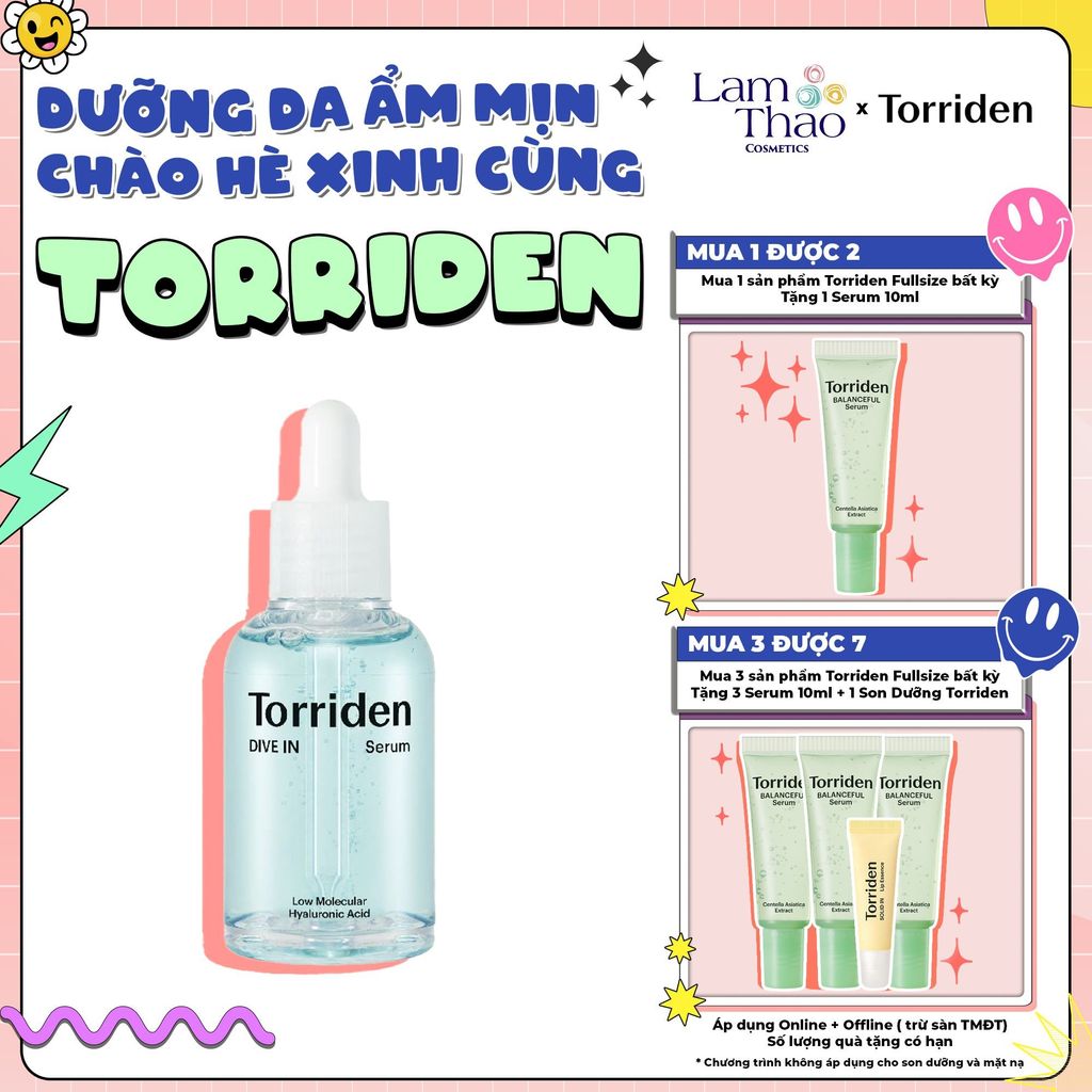 [MUA SP TORRIDEN FULL SIZE BẤT KỲ TẶNG SERUM 10ML] [MUA 3 SP FULLSIZE BẤT KỲ TẶNG 3 SERUM + SON DƯỠNG]  Tinh Chất Dưỡng Ẩm Phục Hồi Torriden Dive In Low Molecular Hyaluronic Acid Serum