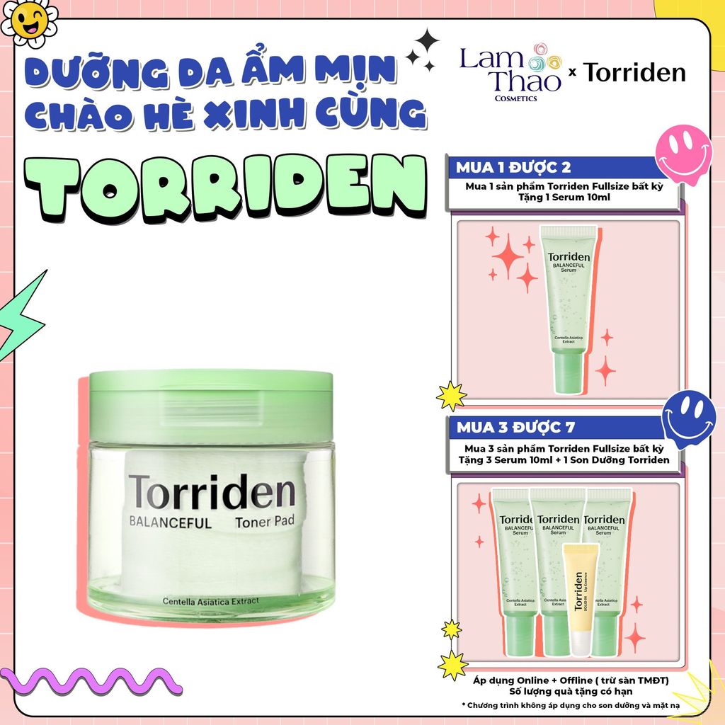 [MUA SP TORRIDEN FULL SIZE BẤT KỲ TẶNG SERUM 10ML] [MUA 3 SP FULLSIZE BẤT KỲ TẶNG 3 SERUM + SON DƯỠNG]  Toner Pad Làm Dịu Da Cho Da Mụn Và Da Nhạy Cảm Torriden Balanceful Centella Asiatica Extract Toner Pad