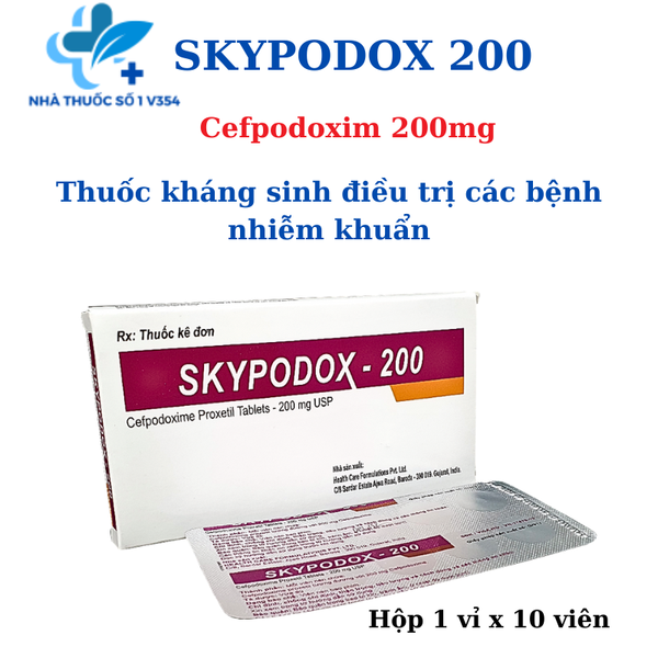 Skypodox 200 - Cefpodoxim 200mg - Thuốc kháng sinh điều trị các bệnh nhiễm khuẩn