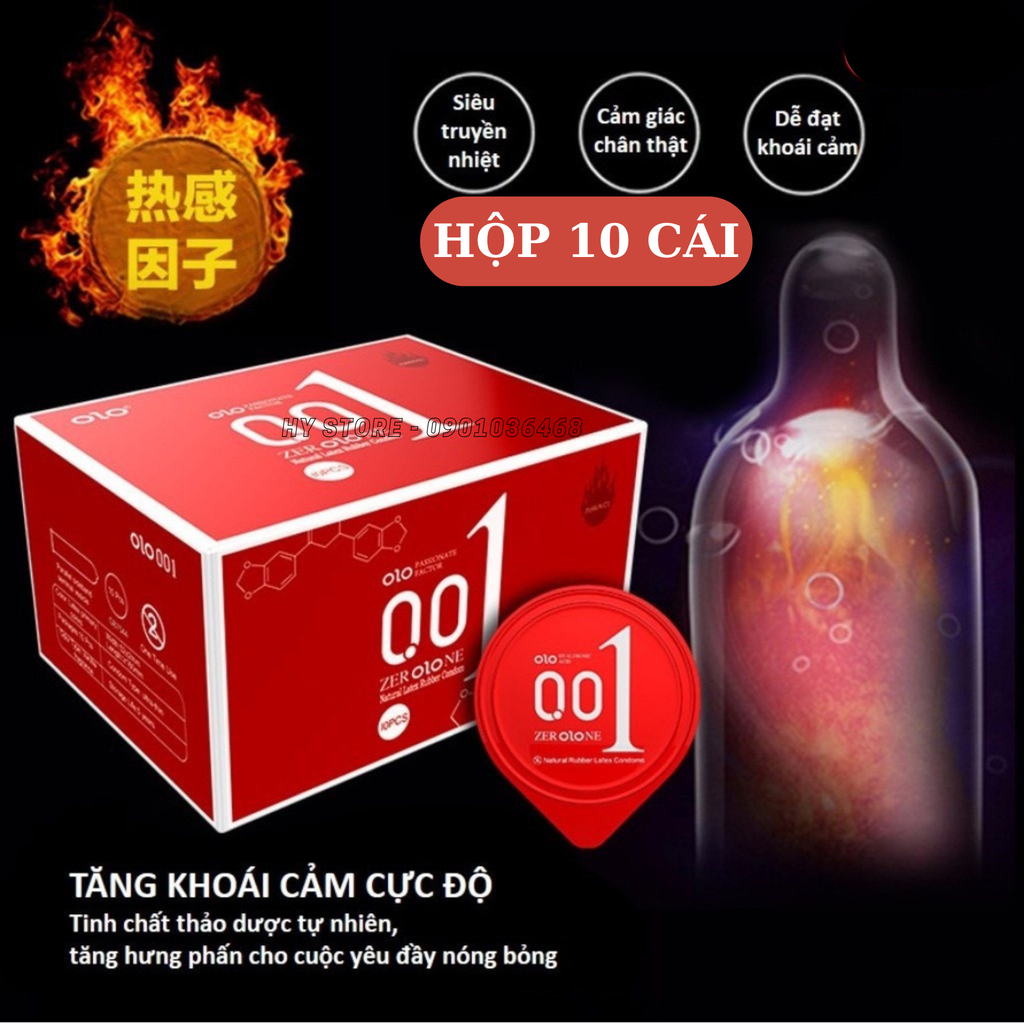 Bao cao su OLO siêu mõng 0.01 màu đỏ truyền nhiệt hộp 10 cái