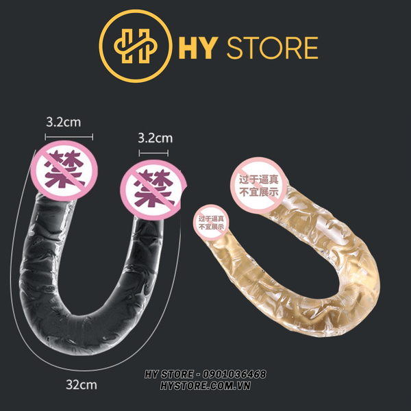 [32cm*3,2cm - Mẫu cong] Dương vật giả 2 đầu mẫu trong suốt.