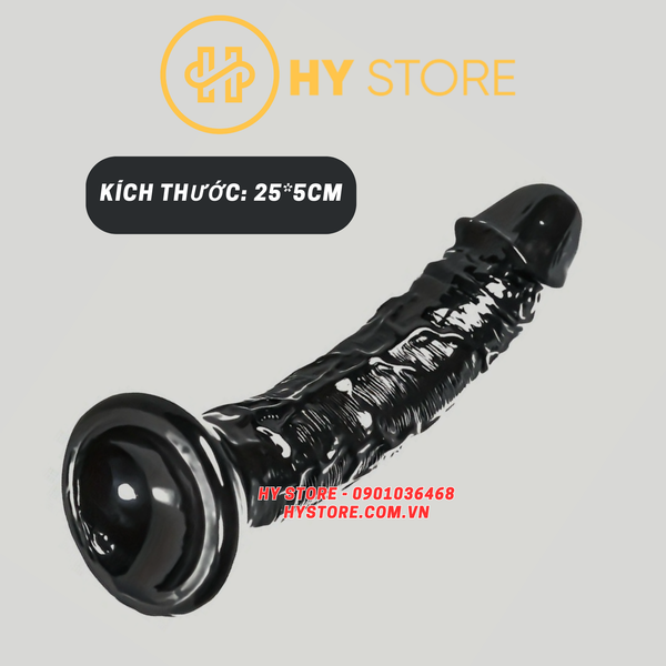 [25*5cm] Dương vật giả silicone màu đen có đế hít sàn.