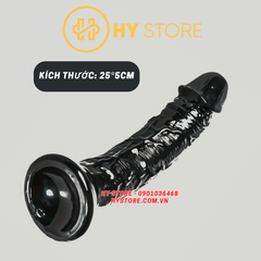 [25*5cm] Dương vật giả silicone màu đen có đế hít sàn.
