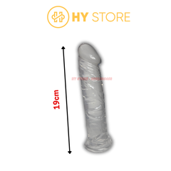 Dương vật giả giá tốt, loại silicone trong suốt, có đế hít sàn [19&23*5cm]