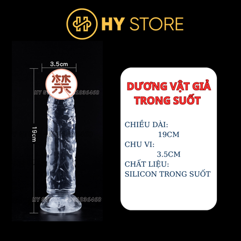 [19&23*5cm] Dương vật giả giá tốt, silicone trong suốt, có đế hít sàn