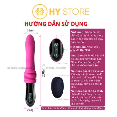 Máy rung thụt cao cấp kích thích cực mạnh, nhiều chế độ rung - thụt, điều khiển từ xa