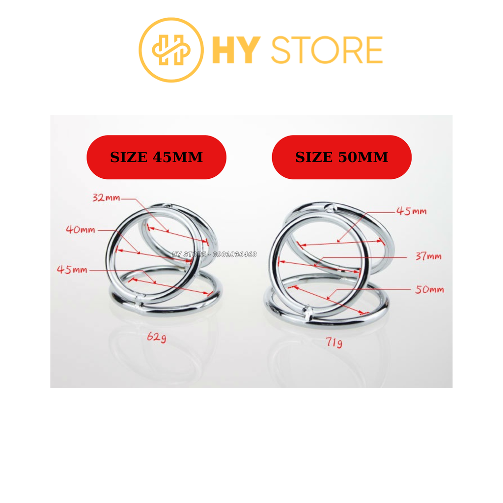 Vòng đeo dương vật, inox 304 loại 3 lổ