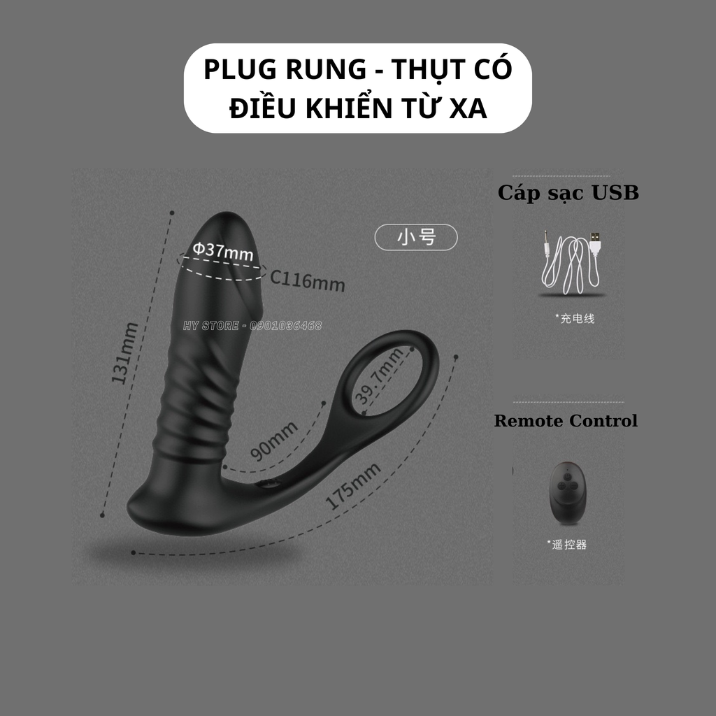 Anal plug massage rung thụt nhiều chế độ, kích thích điểm G