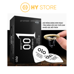 Bao cao su siêu mỏng OLO 0.01 màu đen, nhiều gel, hộp 10 cái