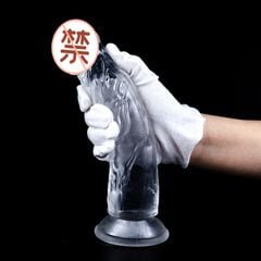 Dương vật giả giá tốt, loại silicone trong suốt, có đế hít sàn [19&23*5cm]