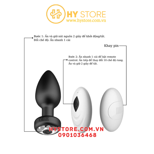 Anal plug/Plug Hậu Môn Rung Mini 10 Chế Độ Điều Khiển Từ Xa – Silicone Sạc USB