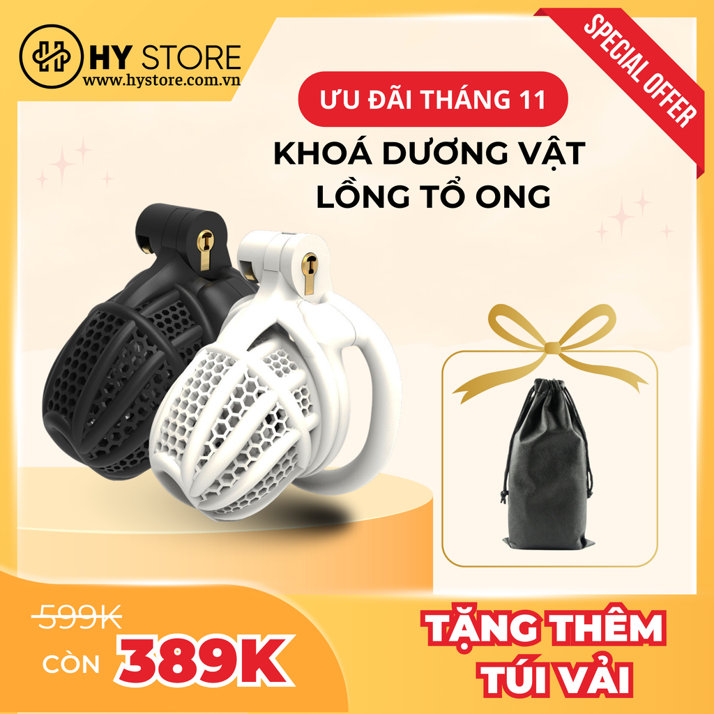 Khoá Dương Vật 3D Lồng Tổ Ong - Nhựa Cao Cấp, Thiết Kế Thoáng Khí | Hystore Việt Nam
