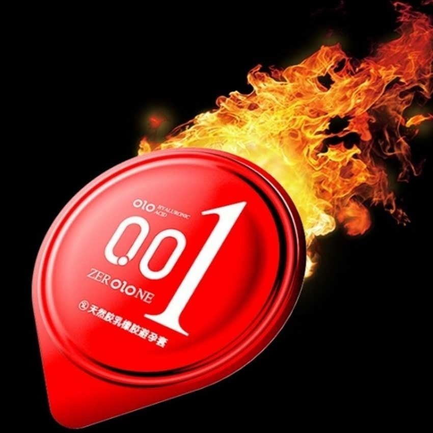 Bao cao su OLO siêu mõng 0.01 màu đỏ truyền nhiệt hộp 10 cái