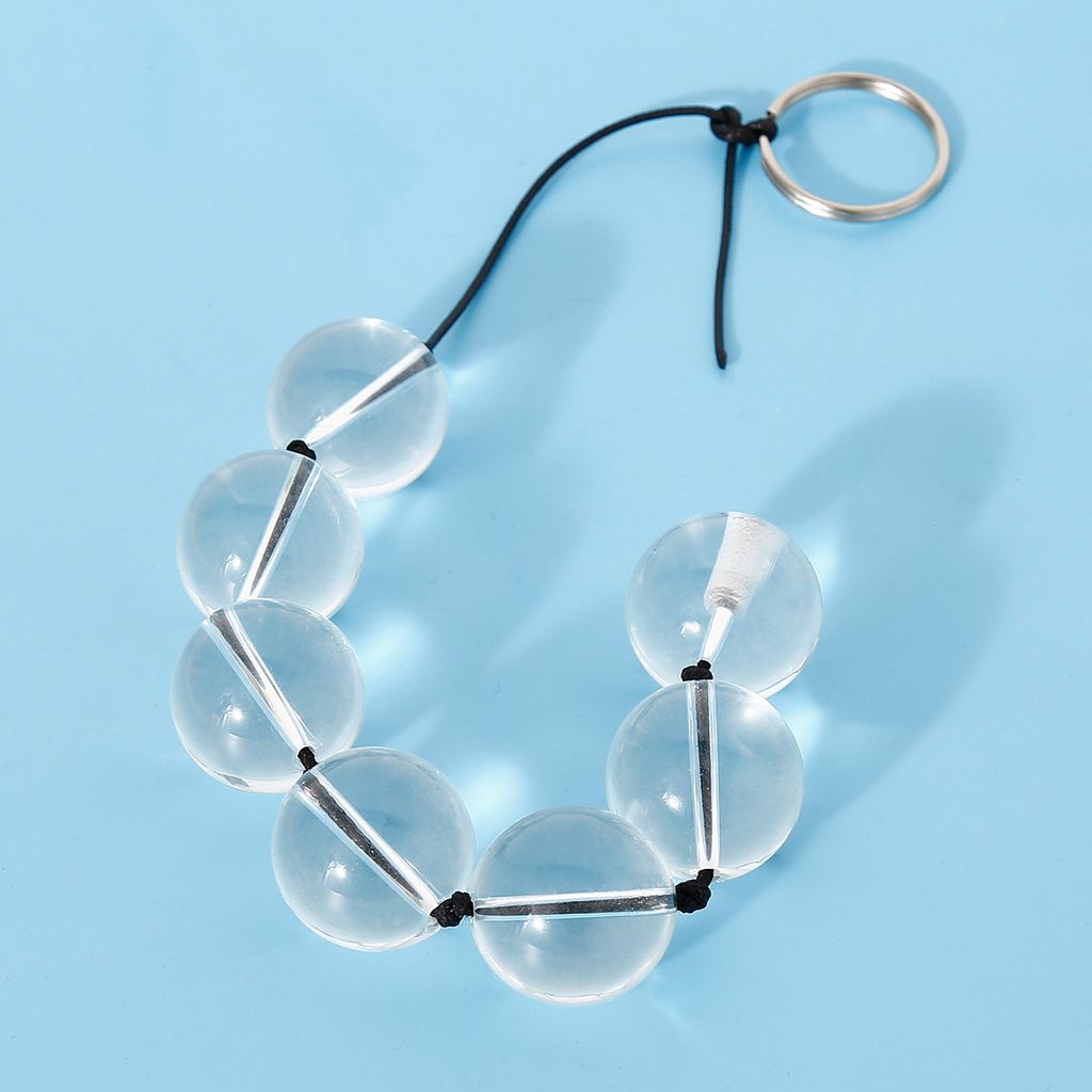 Chuỗi bi thuỷ tinh massage kích thích hậu môn, hạt tròn trong suốt