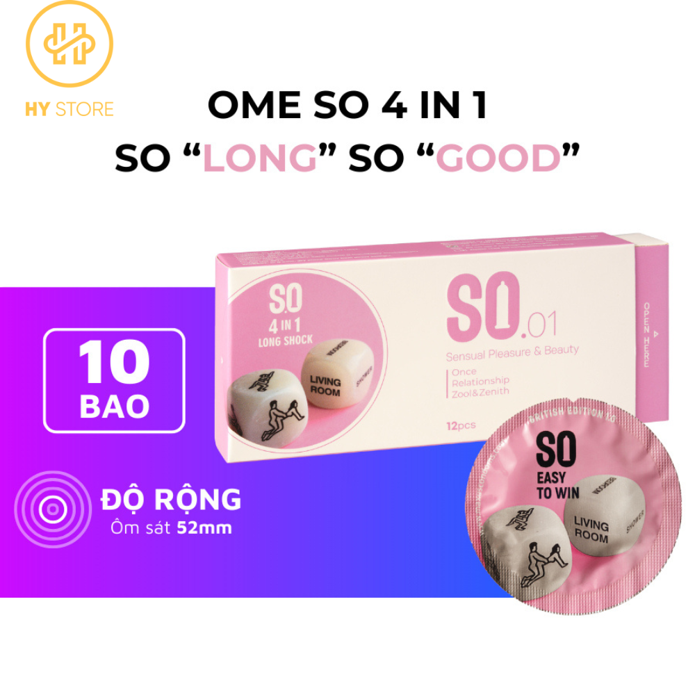 Bao cao su SO - 4 IN 1 LONG SHOCK,siêu mỏng kéo dài thời gian - Hộp 12 cái